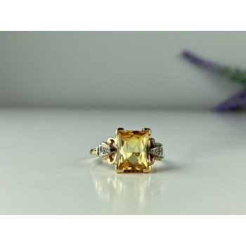 10K YELLOW GOLD YELLOW TOPAZ & DIAMONDS RING SIZE 9.75