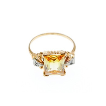 10K YELLOW GOLD YELLOW TOPAZ & DIAMONDS RING SIZE 9.75