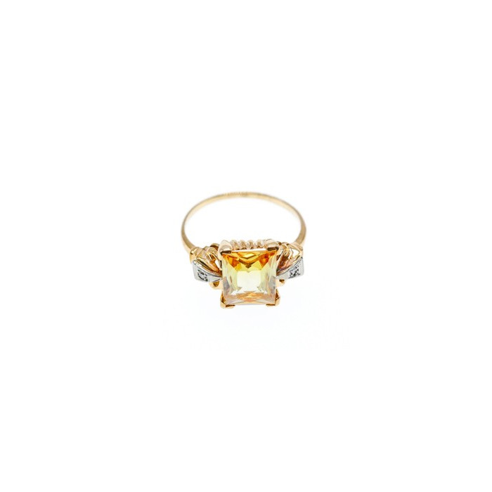 10K YELLOW GOLD YELLOW TOPAZ & DIAMONDS RING SIZE 9.75