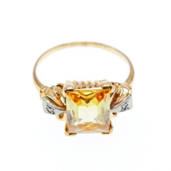 10K Yellow Gold Yellow Topaz & Diamonds Ring Size 9.75
