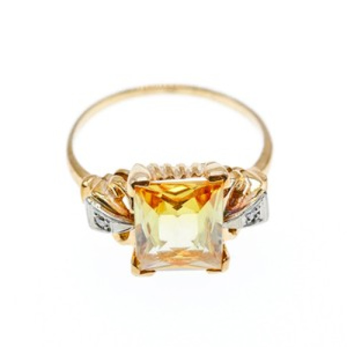 10K Yellow Gold Yellow Topaz & Diamonds Ring Size 9.75