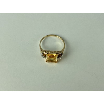 10K YELLOW GOLD YELLOW TOPAZ & DIAMONDS RING SIZE 9.75