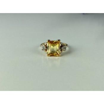10K YELLOW GOLD YELLOW TOPAZ & DIAMONDS RING SIZE 9.75