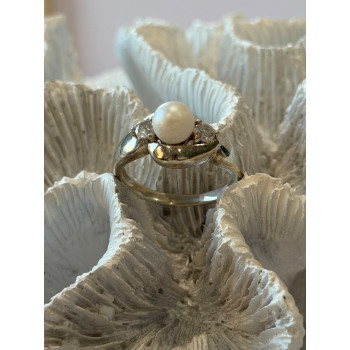 925 Sterling Silver Pearl & Cz Ring Size 8.5