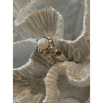 925 Sterling Silver Pearl & Cz Ring Size 8.5