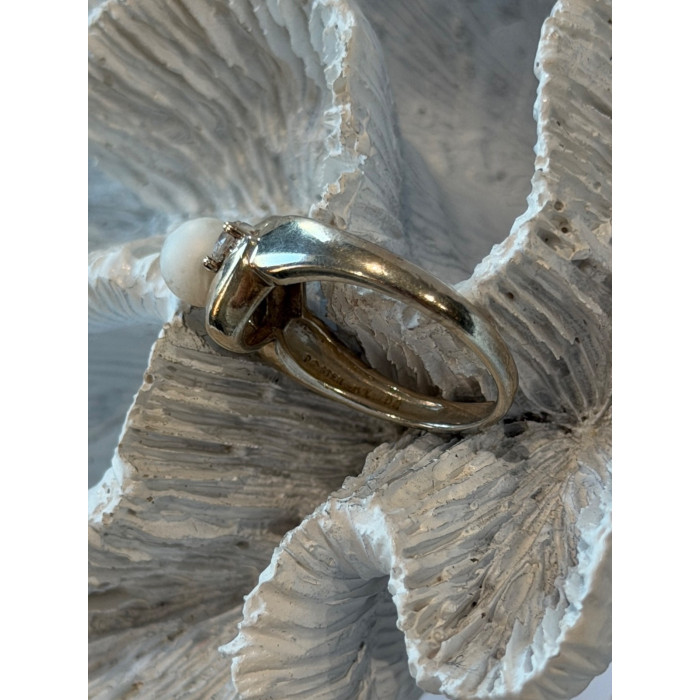 925 Sterling Silver Pearl & Cz Ring Size 8.5