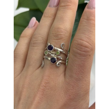 925 Sterling Silver Amethyst & Peridot Ring Size 9.5