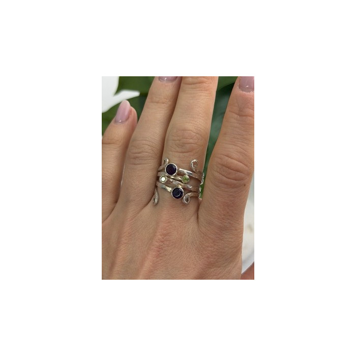 925 Sterling Silver Amethyst & Peridot Ring Size 9.5