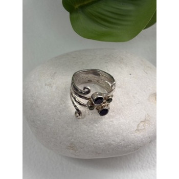 925 Sterling Silver Amethyst & Peridot Ring Size 9.5