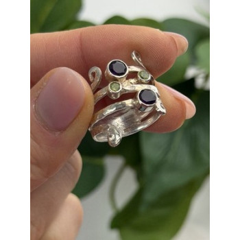 925 Sterling Silver Amethyst & Peridot Ring Size 9.5