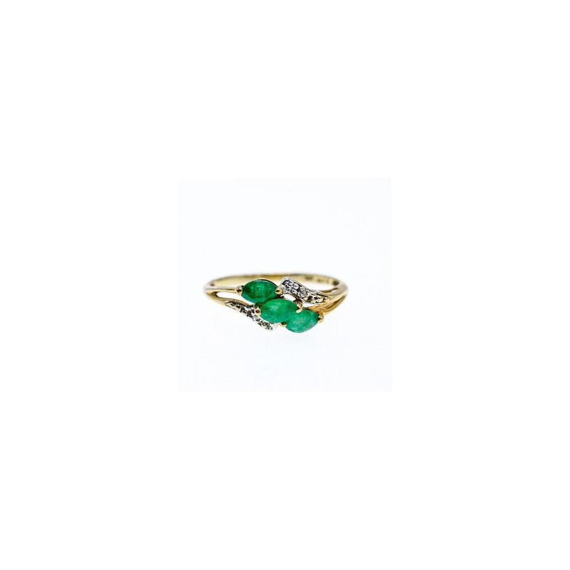 10K YELLOW GOLD  EMERALD & DIAMONDS RING SIZE 6.75