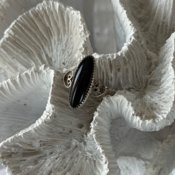 Vintage 925 Sterling Silver Black Onyx Ring Size 4