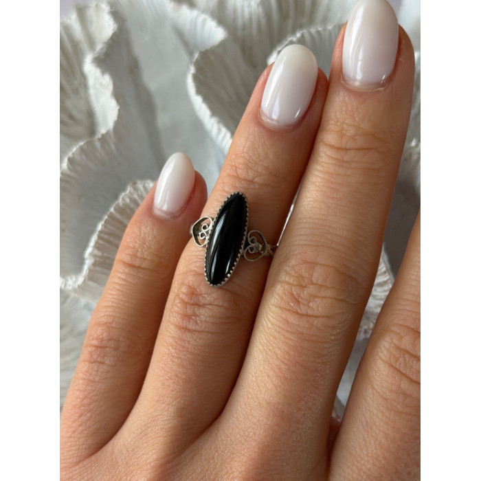 Vintage 925 Sterling Silver Black Onyx Ring Size 4