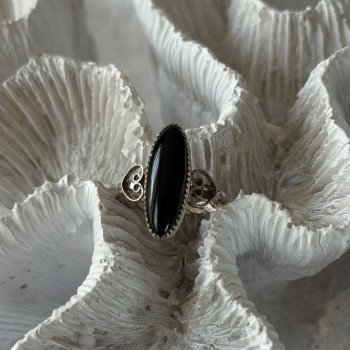 Vintage 925 Sterling Silver Black Onyx Ring Size 4