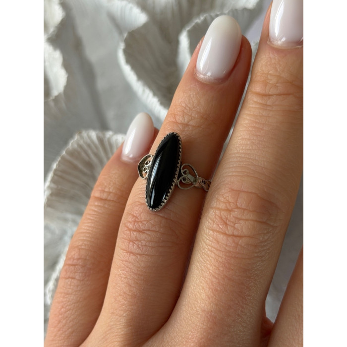 Vintage 925 Sterling Silver Black Onyx Ring Size 4