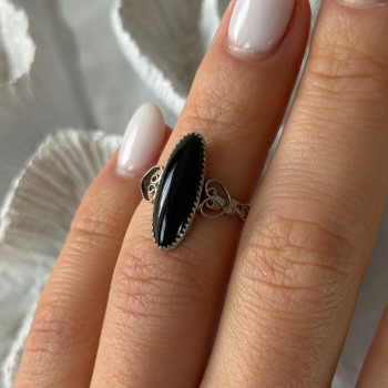 Vintage 925 Sterling Silver Black Onyx Ring Size 4