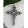 925 Sterling Silver Blue Topaz & Opal Pendant Cross