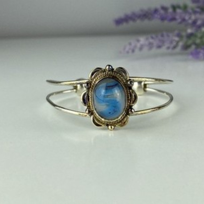 Vintage 925 Sterling Silver Agate Bracelet