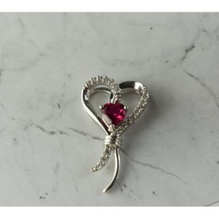 925 Sterling Silver Pink Sapphire & Colorless Quartz Pendant