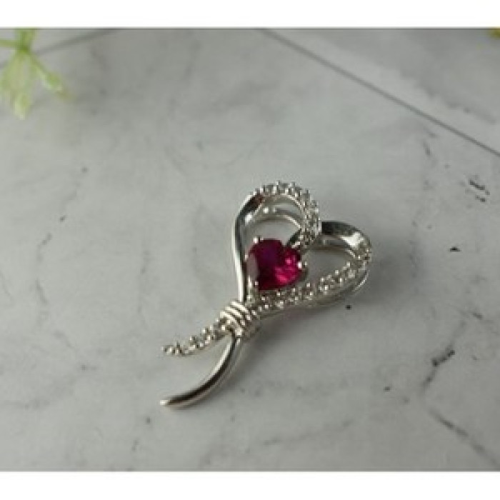 925 Sterling Silver Pink Sapphire & Colorless Quartz Pendant