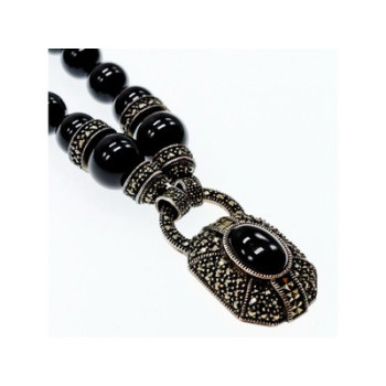 Vintage 925 Sterling Silver Black Jade and Marcasites Necklace
