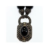 Vintage 925 Sterling Silver Black Jade and Marcasites Necklace