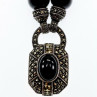 Vintage 925 Sterling Silver Black Jade and Marcasites Necklace