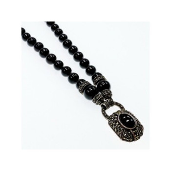 Vintage 925 Sterling Silver Black Jade and Marcasites Necklace