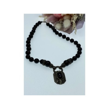 Vintage 925 Sterling Silver Black Jade and Marcasites Necklace