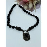 Vintage 925 Sterling Silver Black Jade and Marcasites Necklace