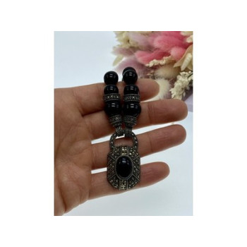 Vintage 925 Sterling Silver Black Jade and Marcasites Necklace