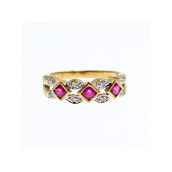 10K YELLOW GOLD PINK TOPAZ & DIAMONDS RING SIZE 8