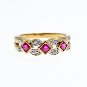 10K Yellow Gold Pink Topaz & Diamonds Ring Size 8