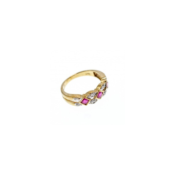 10K YELLOW GOLD PINK TOPAZ & DIAMONDS RING SIZE 8