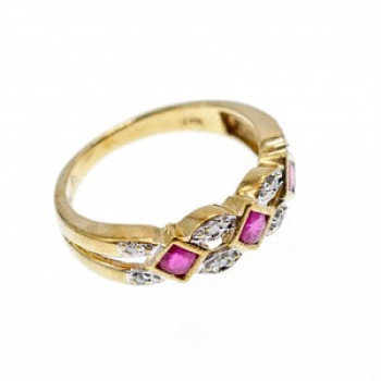 10K Yellow Gold Pink Topaz & Diamonds Ring Size 8