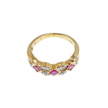 10K YELLOW GOLD PINK TOPAZ & DIAMONDS RING SIZE 8