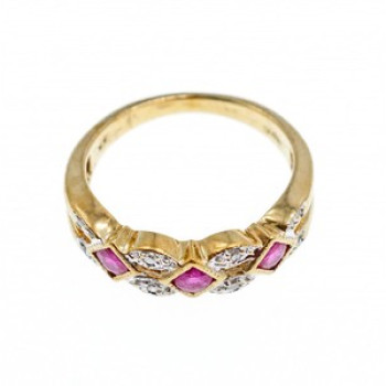 10K Yellow Gold Pink Topaz & Diamonds Ring Size 8