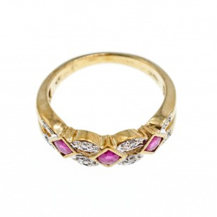 10K Yellow Gold Pink Topaz & Diamonds Ring Size 8