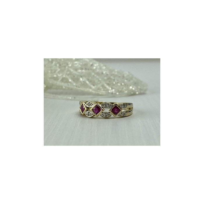 10K YELLOW GOLD PINK TOPAZ & DIAMONDS RING SIZE 8