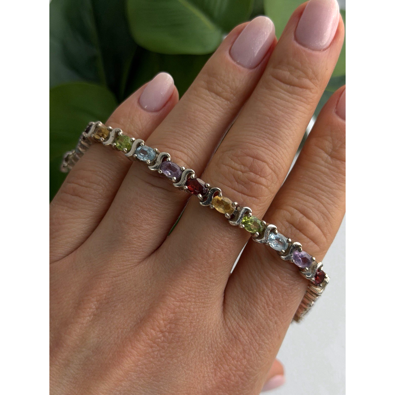 925 Sterling Silver Amethyst Citrine Garnet Topaz Peridot Bracelet 7.5