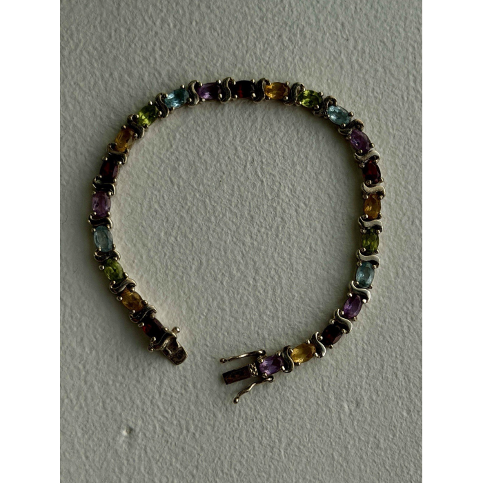 925 Sterling Silver Amethyst Citrine Garnet Topaz Peridot Bracelet 7.5
