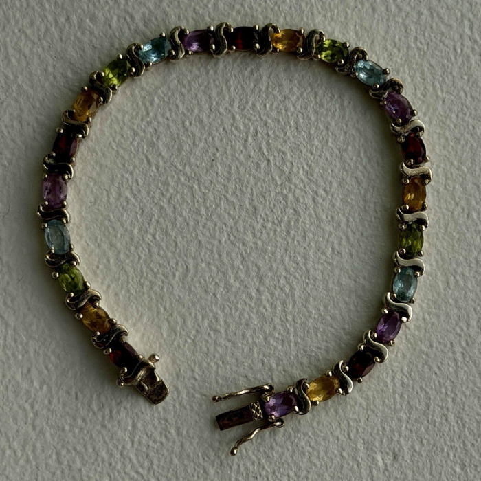 925 Sterling Silver Amethyst Citrine Garnet Topaz Peridot Bracelet 7.5