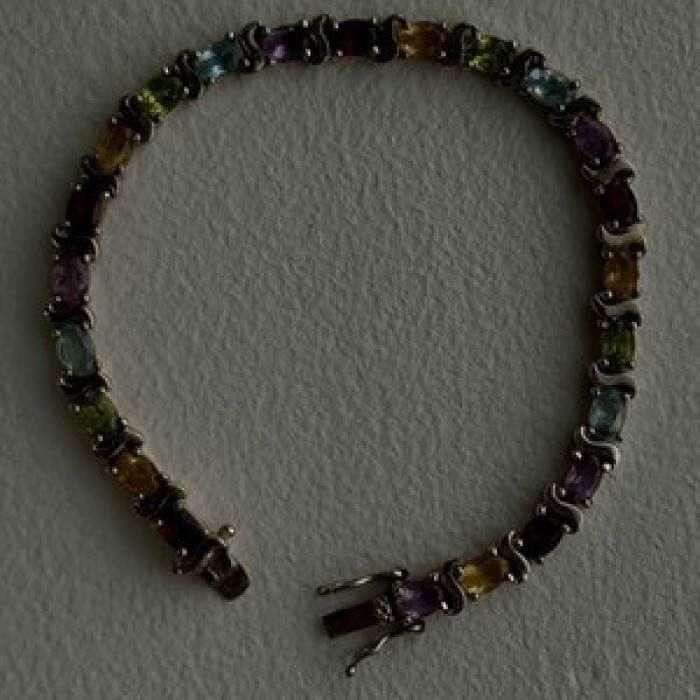 925 Sterling Silver Amethyst Citrine Garnet Topaz Peridot Bracelet 7.5