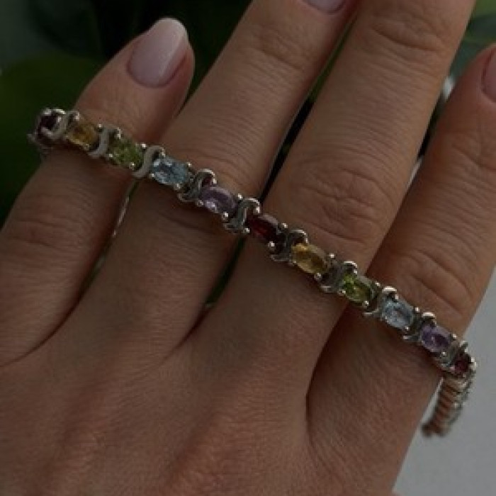 925 Sterling Silver Amethyst Citrine Garnet Topaz Peridot Bracelet 7.5