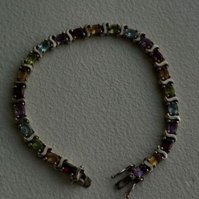 925 Sterling Silver Amethyst Citrine Garnet Topaz Peridot Bracelet 7.5