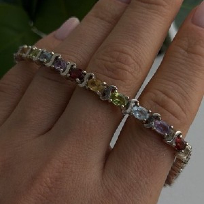 925 Sterling Silver Amethyst Citrine Garnet Topaz Peridot Bracelet 7.5