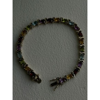 925 Sterling Silver Amethyst Citrine Garnet Topaz Peridot Bracelet 7.5