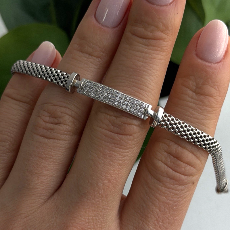 Italy Elegant 925 Sterling Silver White Colorless Topaz Bracelet 7
