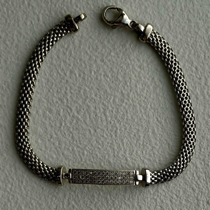 Italy Elegant 925 Sterling Silver White Colorless Topaz Bracelet 7
