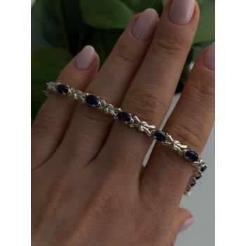 Beautiful 925 Sterling Silver Blue Sapphire Bracelet 7.5